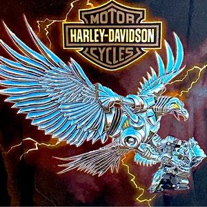 Harley Davidson Blue Eagle T-shirt size L.